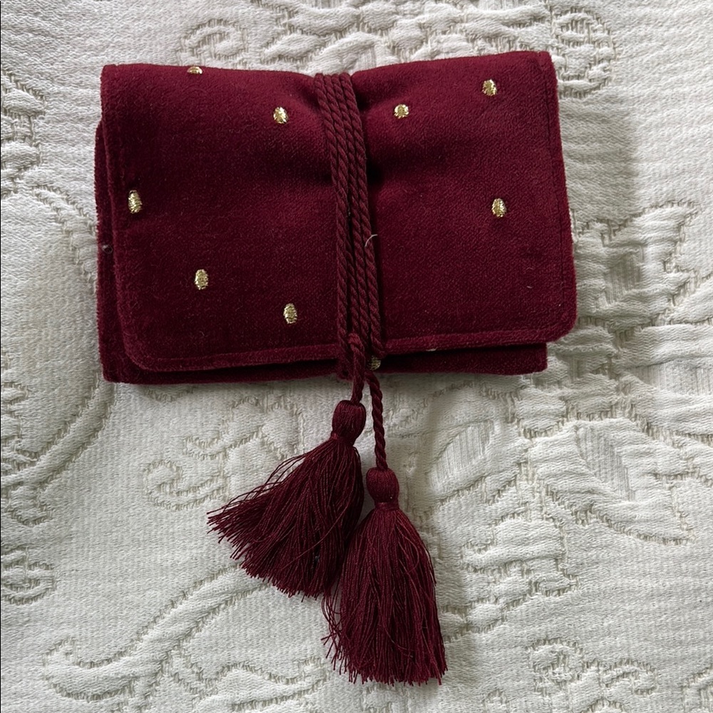 Sezane Elegant Burgundy Jewely Pouch with Gold Accents